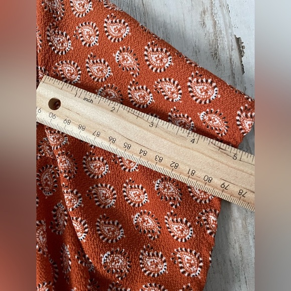 Janet Chung Orange Abstract Print Blouse Gold Buttons Women's SZ Large - Picture 7 of 8